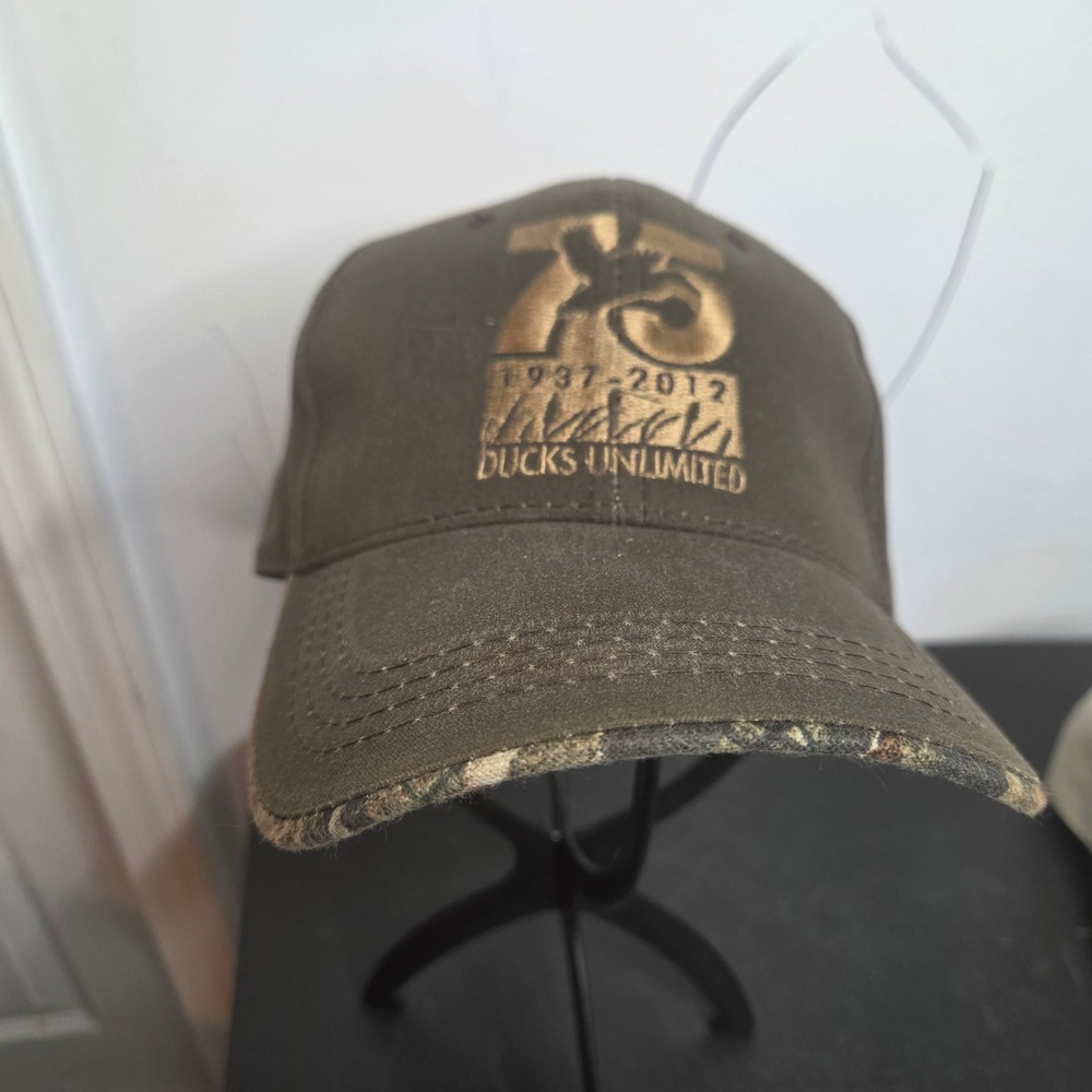 Ducks Unlimited 75th Anniversary Hat Olive Green Camo Mossy Oak Adjustable Cap